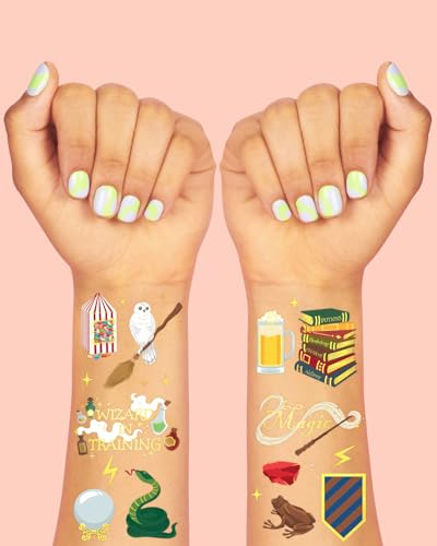 Wizard Party Temporary Tattoos - Gold Foil Kids Party Favors, 60 Designs, One Size Pack of 3