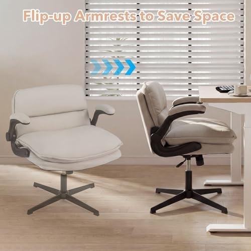 Giantex Beige Criss Cross Office Chair with Flip-Up Arms - 30" Wide Padded Seat, Ergonomic Swivel Desk Chair for Home & Bedroom