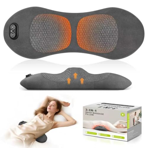 Cordless Back Massager with Heat Vibration & Traction - Rechargeable Lumbar Pillow