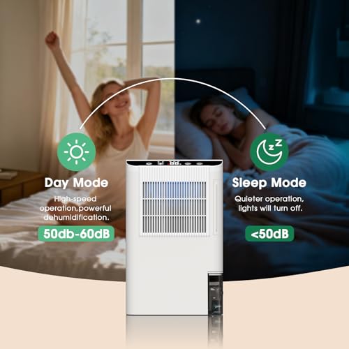 Onsekin Small Dehumidifier for Home & Basement, 2000 Sq.Ft, 2.5L Tank, Drain Hose, Sleep Mode