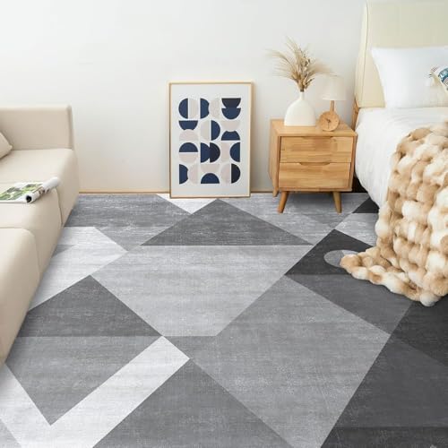 Grey 5x7 Modern Geometric Washable Area Rug - Non Slip, Soft, Machine Washable