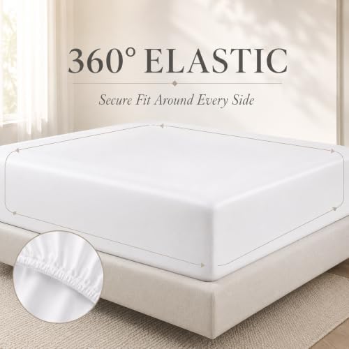 King Size Egyptian Cotton Sheets Set - 400TC White with Variation 01