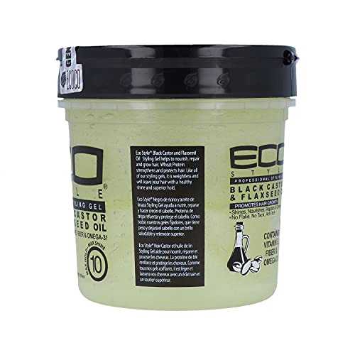 Ecoco Eco Style Gel - Black Castor Flaxseed Oil - Long Lasting Shine - Nourishes And Repairs Damaged Hair - Promotes Healthy Scalp - Provides Superior And Weightless Hold - Effortless Style - 16 Oz
