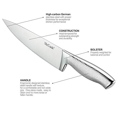 McCook 17-Piece Knife Set with Built-in Sharpener, Stainless Steel & Acacia Block