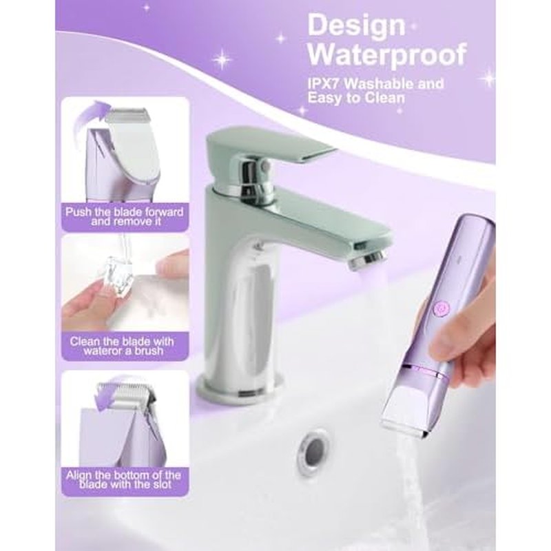 Bikini Trimmer for Women, 3-in-1 Electric Razors for Women, IPX7 Waterproof Rechargeable Cordless Pubic Hair Shaver for Ladies Bikini Pubic, Face, Underarms, Legs