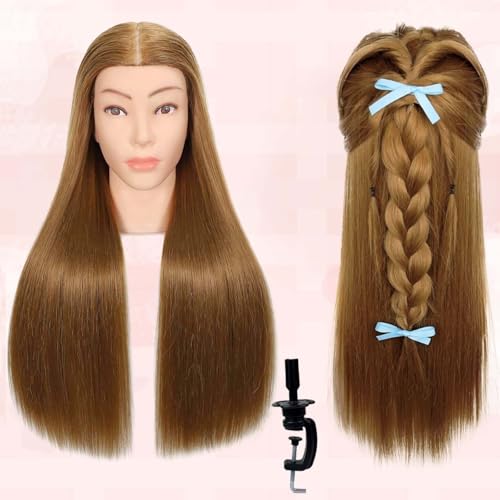 Mannequin Head Human Hair, 80% Real Hair Cosmetology Manikin Head for Practice Braiding Hairstyling Cutting with Free Clamp Holder and Tools (Light Brown)
