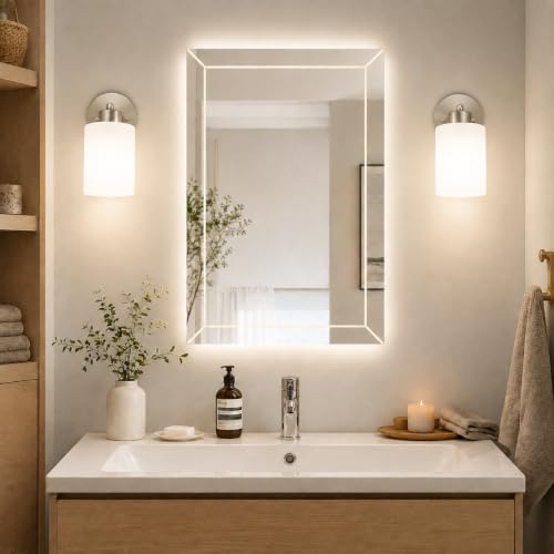 Frosted Wall Sconce Set of Two - Brushed Nickel Bathroom Vanity Lights, Modern & Farmhouse Style