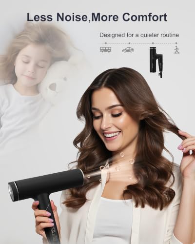 ANNLARY Matte Black Dual Voltage Travel Hair Dryer with Diffuser & Ionic Technology