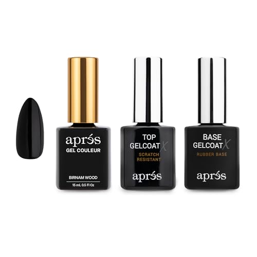 APR?S Gel Couleur Trio Set - Gel Color, Base Coat, Non-Wipe Top Coat (15ml), Nail Polish Bundle (Birnam Wood)