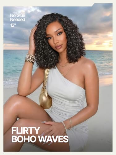 Short Curly Water Wave Glueless Wig - Natural Black, 12 Inch, Beginner Friendly
