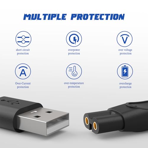 5V USB Charging Cable Compatible with Philips One Blade QP2724 Charger Cord for Phillips Norelco Oneblade 360, QP1924, QP2834, MG5910, Shaver 3600, 3900, 2 Packs Beard Trimmer Power Cord for Travel