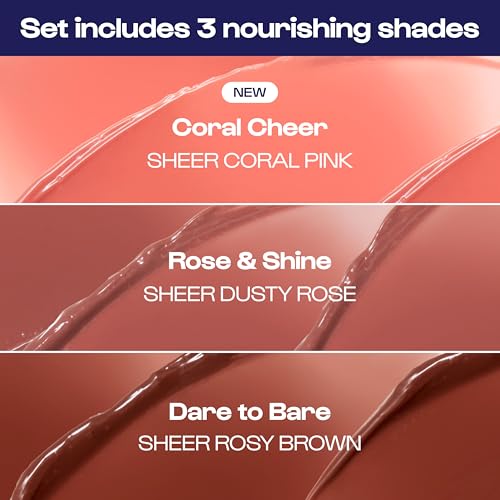 Lip Goals Glossy Balm Set of 3 - Sheer Plumping Lip Shine by Alleyoop (Coral Cheer, Rose & Shine, Dare to Bare)