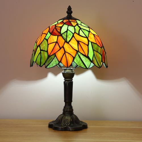 HUORUIKY Maple Leaves Tiffany Table Lamp 9x9x15 Inch with 3-Way Color Temperature & LED Bulb