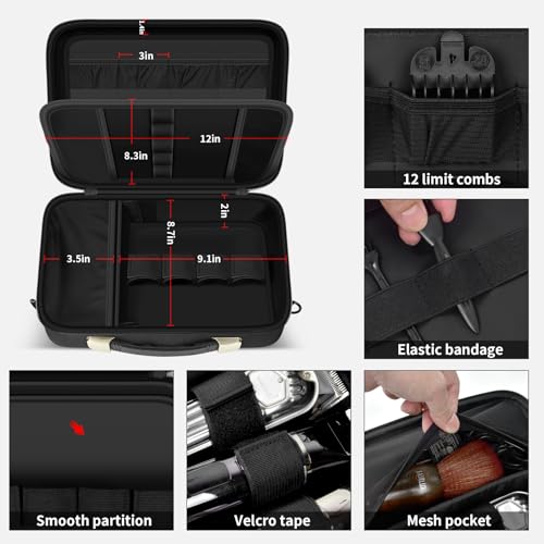 ANKHOH Barber Case for Ufree/for Wahl/for Andis/for Novah/for Solati Hair Clippers, Mens Beard Trimmer Universal Hair Tool Organizer, Barber Kit and Accessories Travel Bag (Box Only)