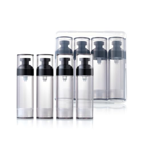 Black 50ml Airless Pump Travel Bottles Set - Refillable Skincare Containers