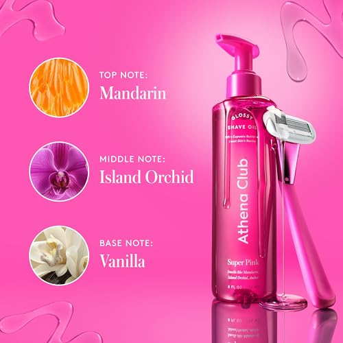 Athena Club Shave Oil for Women, Hydrating Pre-Shave Oil with Jojoba and Avocado Oils, Smooth Glide for Sensitive Skin, Super Pink Scent, 8 fl oz, Pack of 2