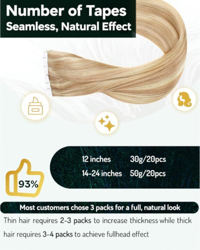 RUNATURE Blonde Tape-in Hair Extensions 12 Inch 20Pcs #18AP60 - Light Blonde