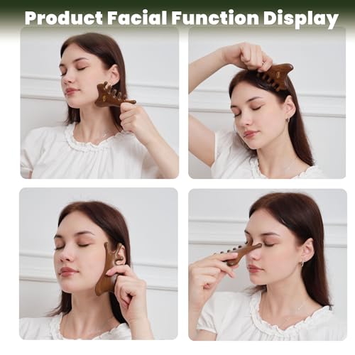 4-in-1 Wooden Gua Sha Facial Tools & Hair Detangler Brush Set ? Manual Guasha tool for Face & Jawline Lifting, Double Chin Reduction, Scalp & Head Massager, Eye & Ear Acupressure, Gift for Women