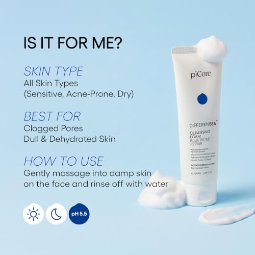 piCore Marine Microbiome Cleansing Foam - Gentle Skin Deep Cleanser, LHA Micro Bubble, 4.06 Fl Oz