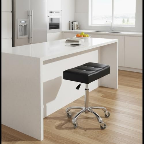 Heavy Duty Adjustable Rolling Lab Stool with Wheels - Black, 21 Inch Wide Seat