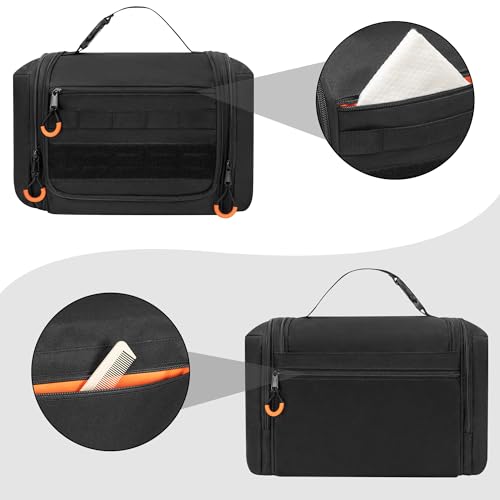 Men's Large Hanging Toiletry Bag with Multiple Compartments - Black