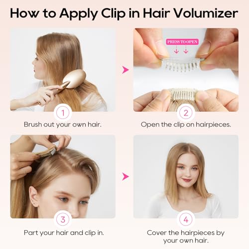 Clip in Hair Volumizer 4PCS 12 Inch Dark Brown Highlights Beach Wave Extensions