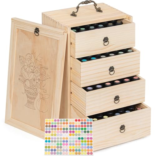 TORIBIO Essential Oil Box, Wooden Essential Oils Storage Holder Organizer for 96 Bottles, Holds 5 to 30 ml for Young Living & Doterra Bottles