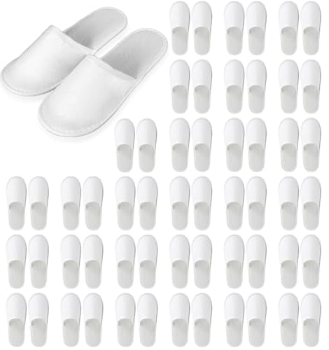 Nexboraque 30 Pairs Disposable Spa Slippers - White, Medium, Universal Size for Hotel Guests