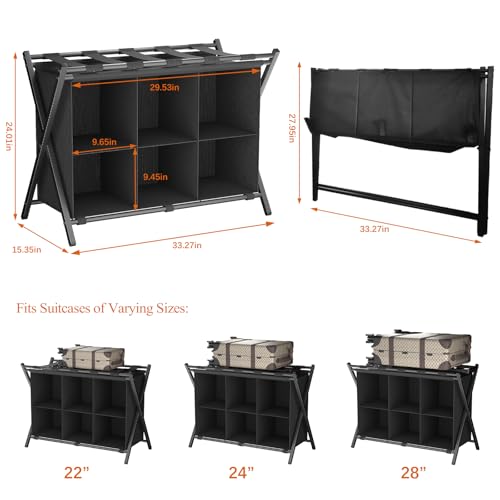 Foldable Luggage Rack with Storage Shelf for Guest Room Black - 2 Pack