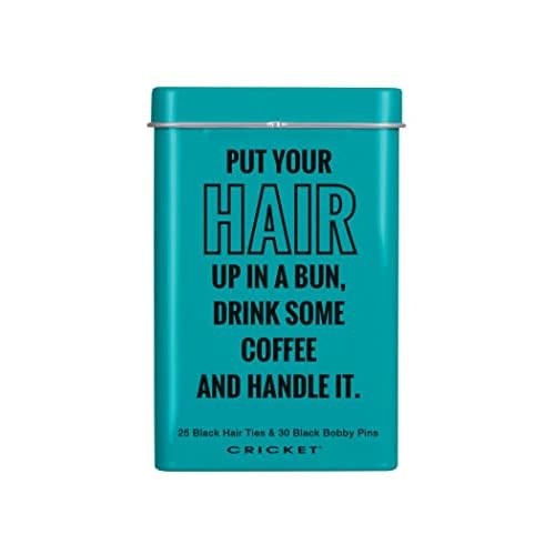 Cricket Hair Accessories Handle It Tin, Includes 25 Non Metal Hair Ties and 30 Bobby Pins in Reusable Metal Tin, Black, 55 PCS