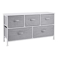 Amazon Basics Extra Wide White Fabric 5-Drawer Closet Storage Organizer with Grey Drawers