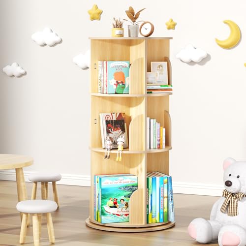 BIERUM 3-Tier 360° Rotating Kids Bookshelf Tower - Space-Saving Child & Adult Storage