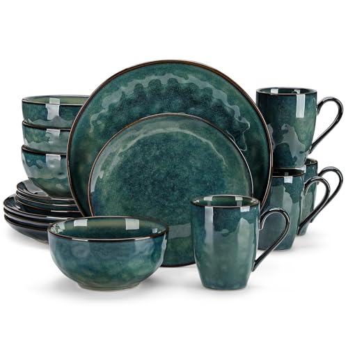 Vancasso Starry Green 16-Piece Dinnerware Set for 4 Handmade Reactive Glaze