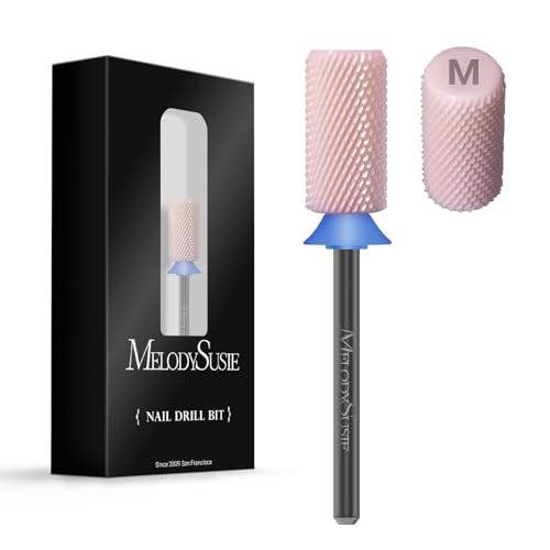 MelodySusie Portable Nail Drill 30000 RPM with Ceramic Chamfer Flat Top Large Barrel Nail Drill Bits