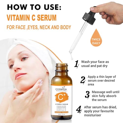 Vitamin C Face Serum with Hyaluronic Acid,Anti Aging Skin Brightening Serum for Dark Spots,Acne,Wrinkles to Visibly Glow,Korean Skin care Ferulic Acid serum for Sensitive Skin