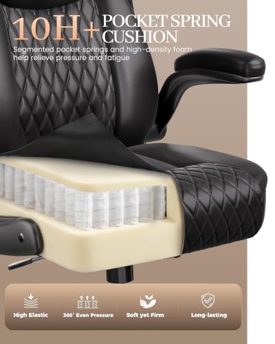 Ergonomic Mid-Back Office Chair with Flip-Up Arms - Black, Lumbar Support, Rocking Function