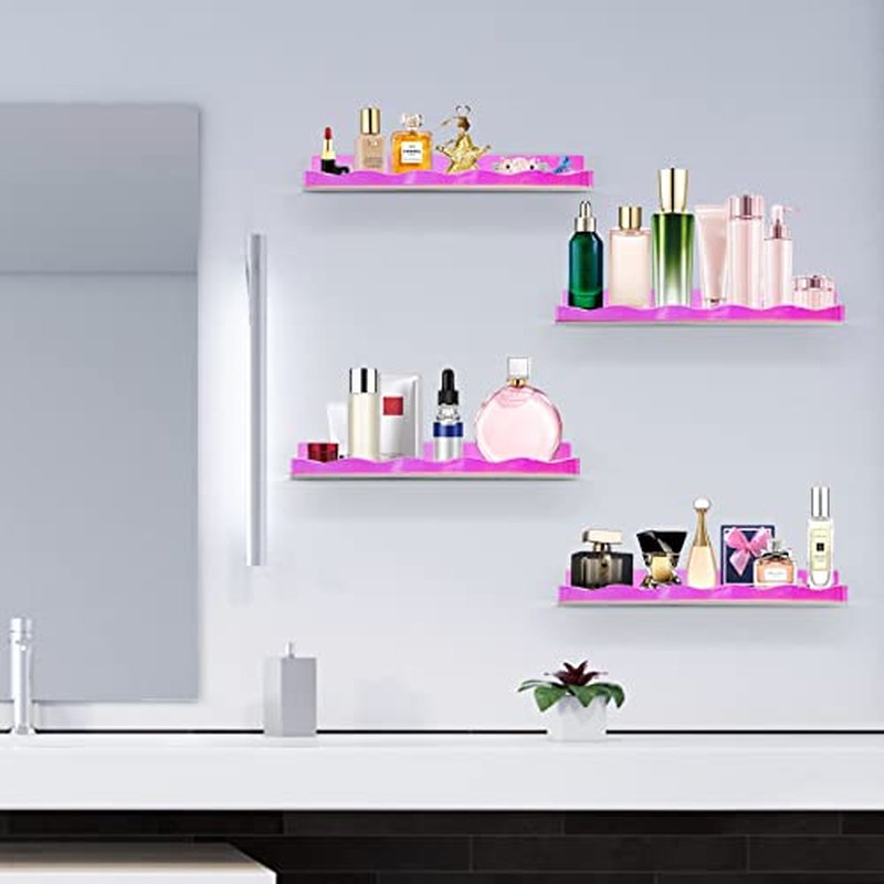 6 Packs Iridescent Nail Polish Wall Mounted Organizer, 15" Rainbow Floating Shelves, Acrylic Nail Polish Wall Rack for Paint, Tattoo Ink, Essential Oils, Makeup Storage Display Stand