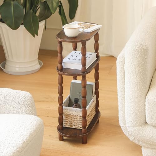 MaxSmeo Set of 2 Rustic Brown Narrow Side Tables - 3-Tier Vintage End Tables