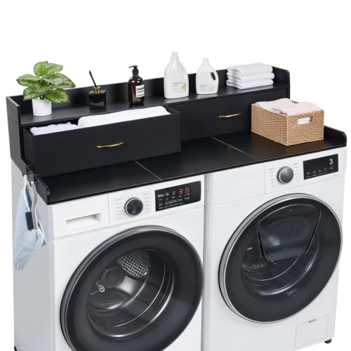 Black VEVOR Laundry Countertop with 2 Drawers & Shelf for Washer Dryer 54in