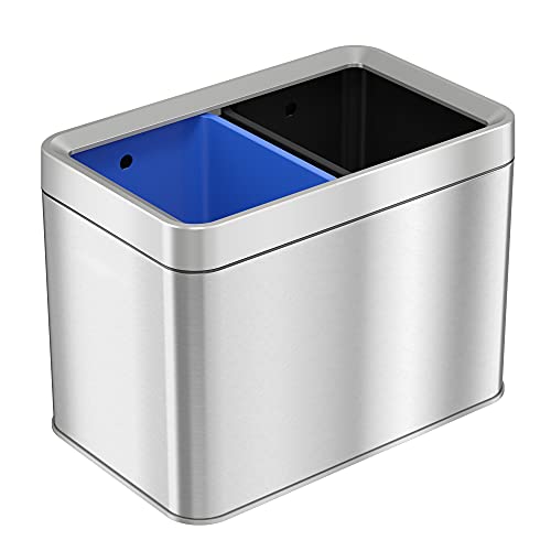 iTouchless 20L Dual-Compartment Stainless Steel Trash Can + Recycling Bin