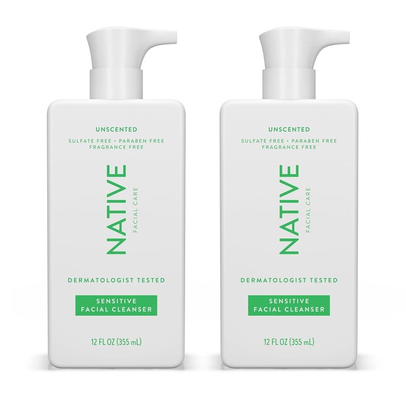 Native Sensitive Face Wash Unscented - Daily Facial Cleanser with Aloe & Vitamin B3 (2 Pack)