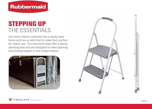 2-Step Steel Step Stool Ladder with Hand Grip - White, ANSI Type 2 Duty Rating