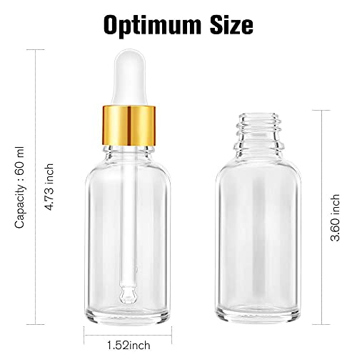 PrettyCare Clear Eye Dropper Bottles 1 OZ and 2 OZ Clear Class Bottles with Golden Caps Empty Boston Bottles for Essential Oils, Hair Oils, Vitamin C, Perfume