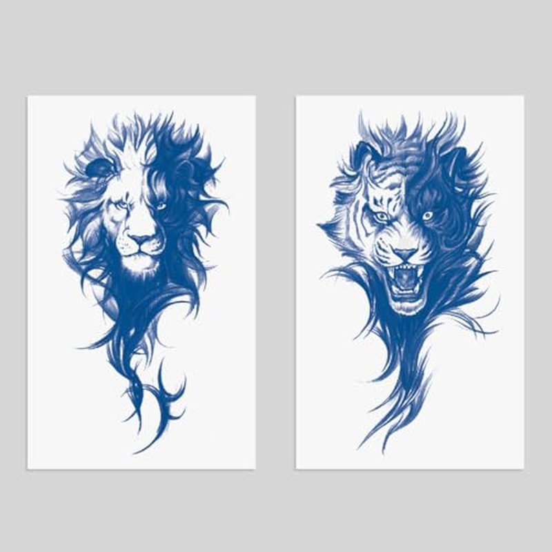 2 Sheets Semi Permanent Waterproof Temporary Tattoos, Lasts 1-2 Weeks, Realistic Look, No Adhesive, No Reflection Adult Body Art Stickers, Lion Tiger Arm
