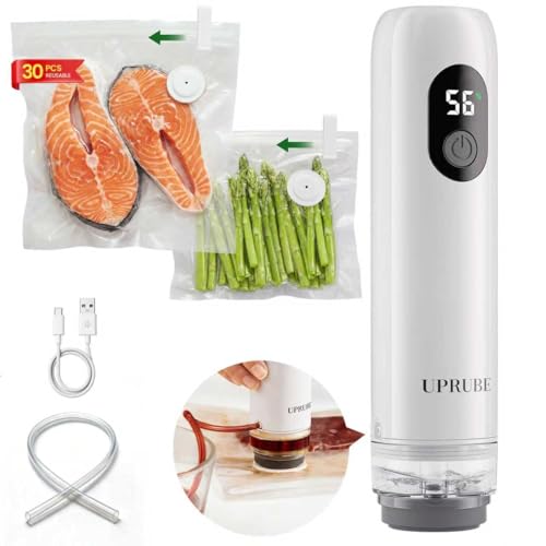 White Compact Food Vacuum Sealer with Drainage Tube - 30 Bags - UPRUBE