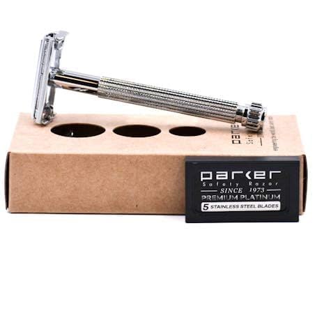 Parker 29L Chrome Safety Razor with Long Handle & Butterfly Open