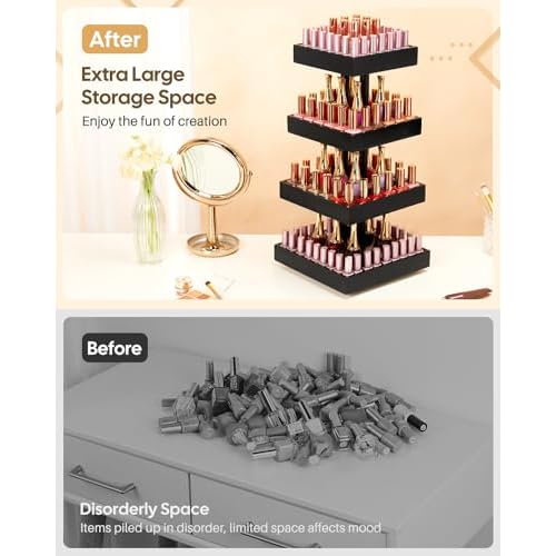 Homde Nail Polish Organizer for 86-123 Bottles, 360 Rotating Nail Polish Rack Holder, Display Storage Shelf for Fingernail Stand and Essential Oil, Gifts for Women Girls- Bamboo,Black