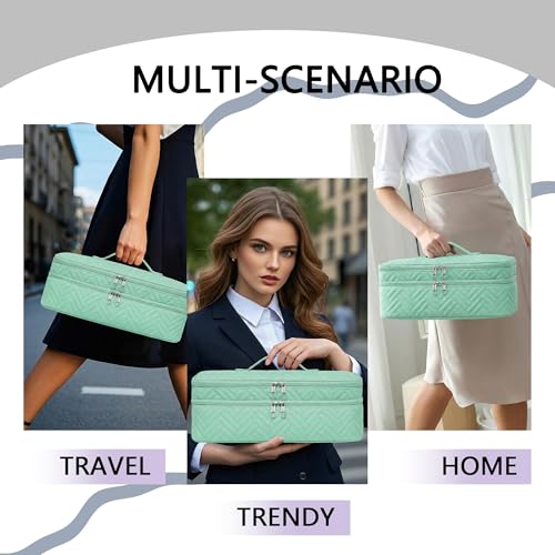 Asakusa Green Double-Layer Travel Hair Dryer Case - Water-Resistant Storage Bag for One-Step Hair Styler