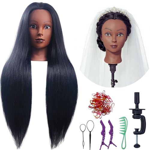 Mannequin Head for Hairdressing Training - 26-28 Inch Braiding Head with Synthetic Yaki Hair - Variation B