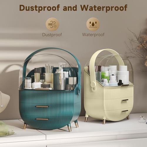 Makeup Organizer with Drawers & Clear Cover - Maize-Yellow Makeup Storage for Vanity & Bathroom